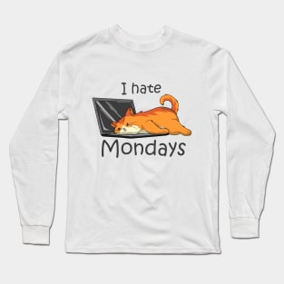 Cat with Laptop on Monday Long Sleeve T-Shirt